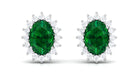 2 CT Oval Cut Created Emerald Statement Stud Earrings with Diamond Halo Lab Created Emerald - ( AAAA ) - Quality - Rosec Jewels