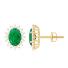 Oval Cut Natural Emerald Stud Earrings with Diamond Halo Emerald - ( AAA ) - Quality - Rosec Jewels