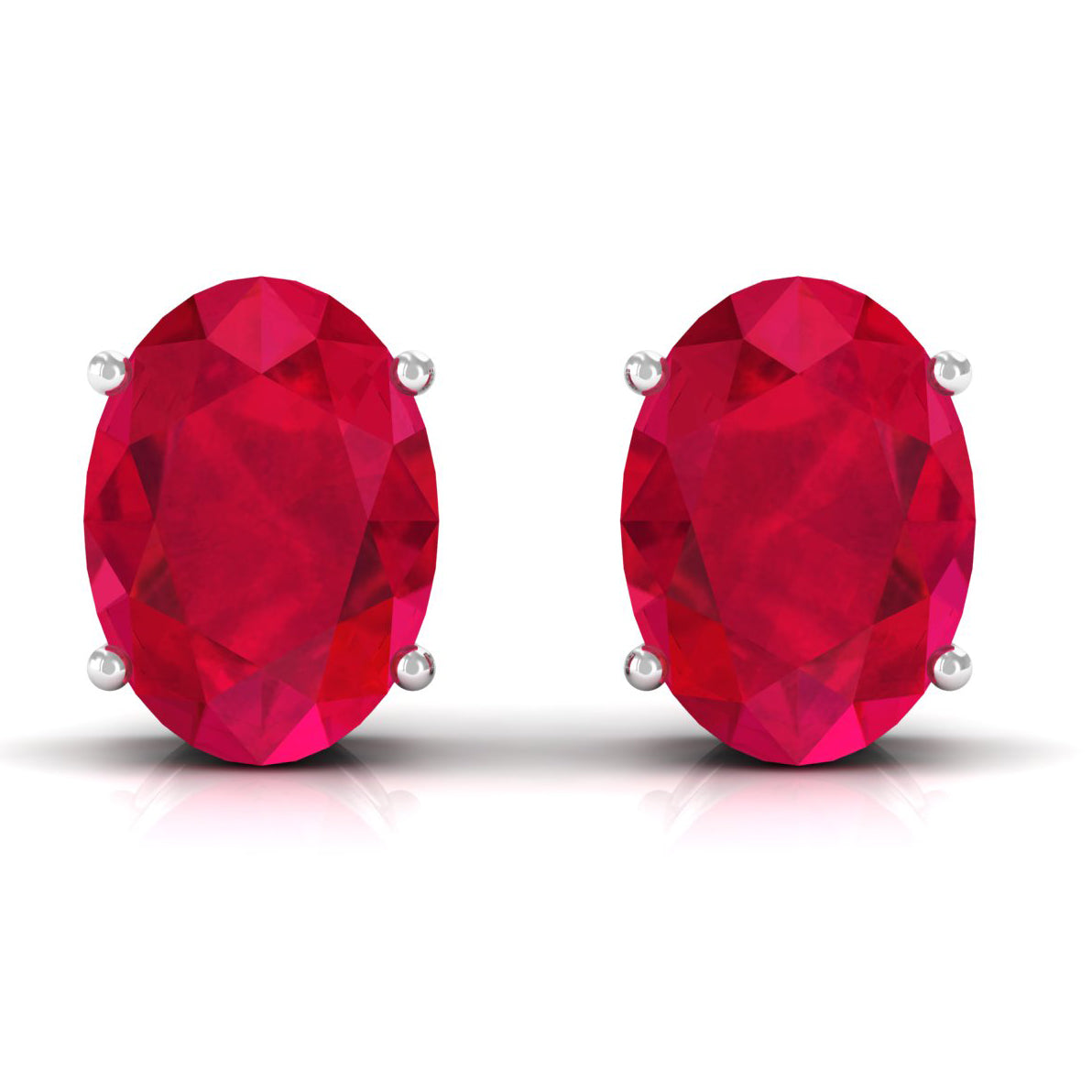2.25 CT Solitaire Stud Earrings with Oval Shaped Created Ruby Lab Created Ruby AAAA Quality 92.5 Sterling Silver