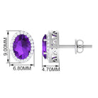 2.50 CT Oval Amethyst and Diamond Halo Stud Earrings Amethyst - ( AAA ) - Quality - Rosec Jewels