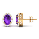 2.50 CT Oval Amethyst and Diamond Halo Stud Earrings Amethyst - ( AAA ) - Quality - Rosec Jewels