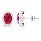 3.25 CT Created Ruby and Diamond Halo Stud Earrings Lab Created Ruby - ( AAAA ) - Quality - Rosec Jewels