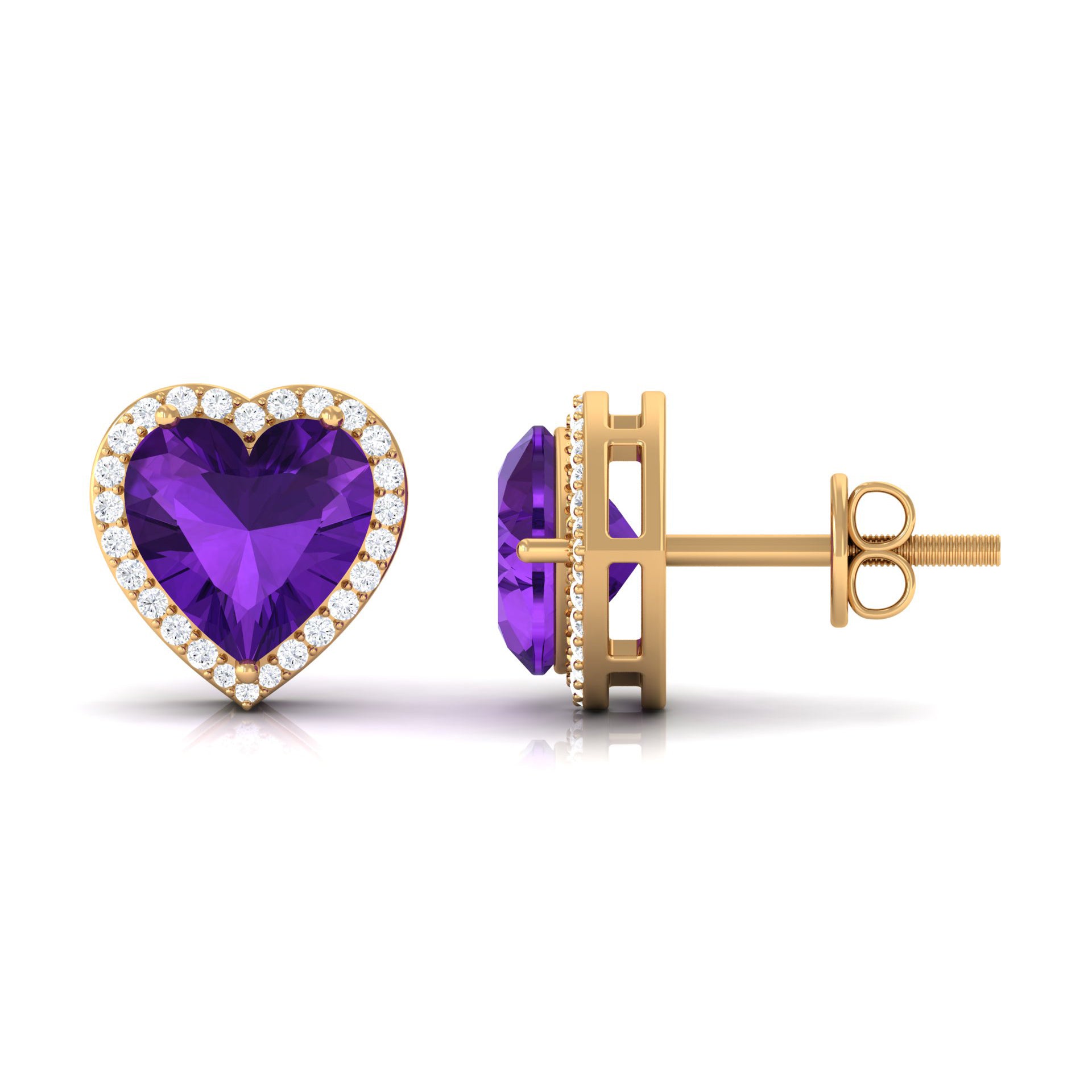 3 CT Heart Shape Amethyst and Diamond Halo Stud Earrings Amethyst - ( AAA ) - Quality - Rosec Jewels