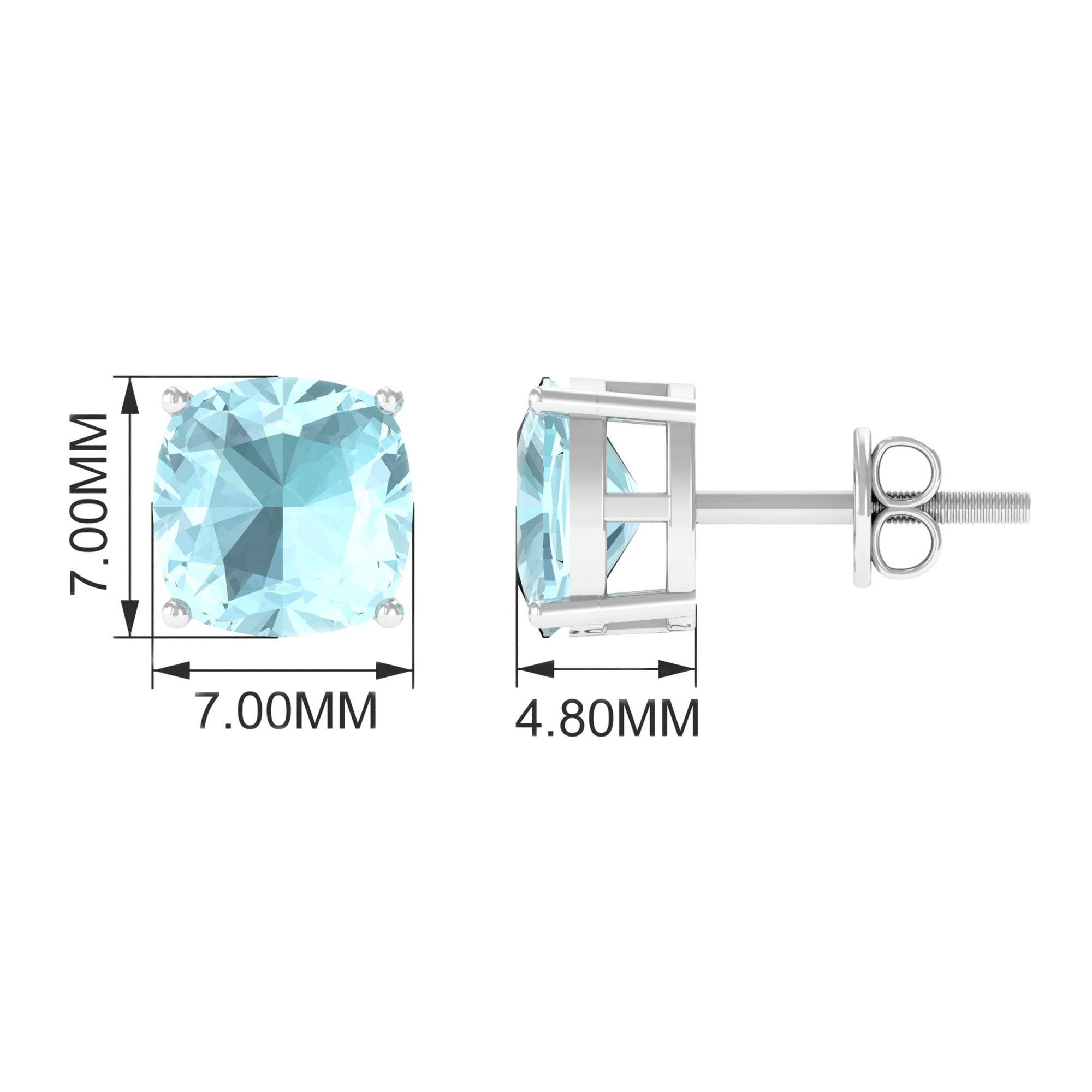 4.25 CT Cushion Cut Sky Blue Topaz Solitaire Stud Earrings in Prong Setting Sky Blue Topaz - ( AAA ) - Quality - Rosec Jewels