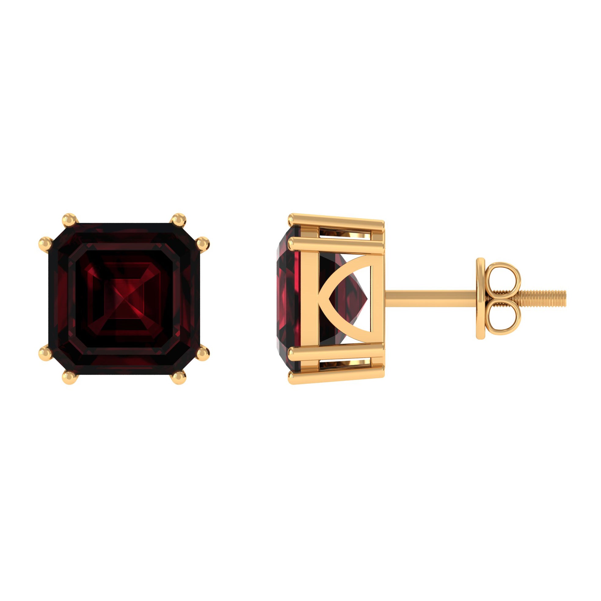 8 MM Asscher Cut Garnet Solitaire Stud Earrings in Double Prong Setting Garnet - ( AAA ) - Quality - Rosec Jewels