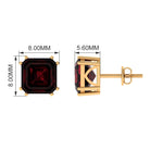 8 MM Asscher Cut Garnet Solitaire Stud Earrings in Double Prong Setting Garnet - ( AAA ) - Quality - Rosec Jewels