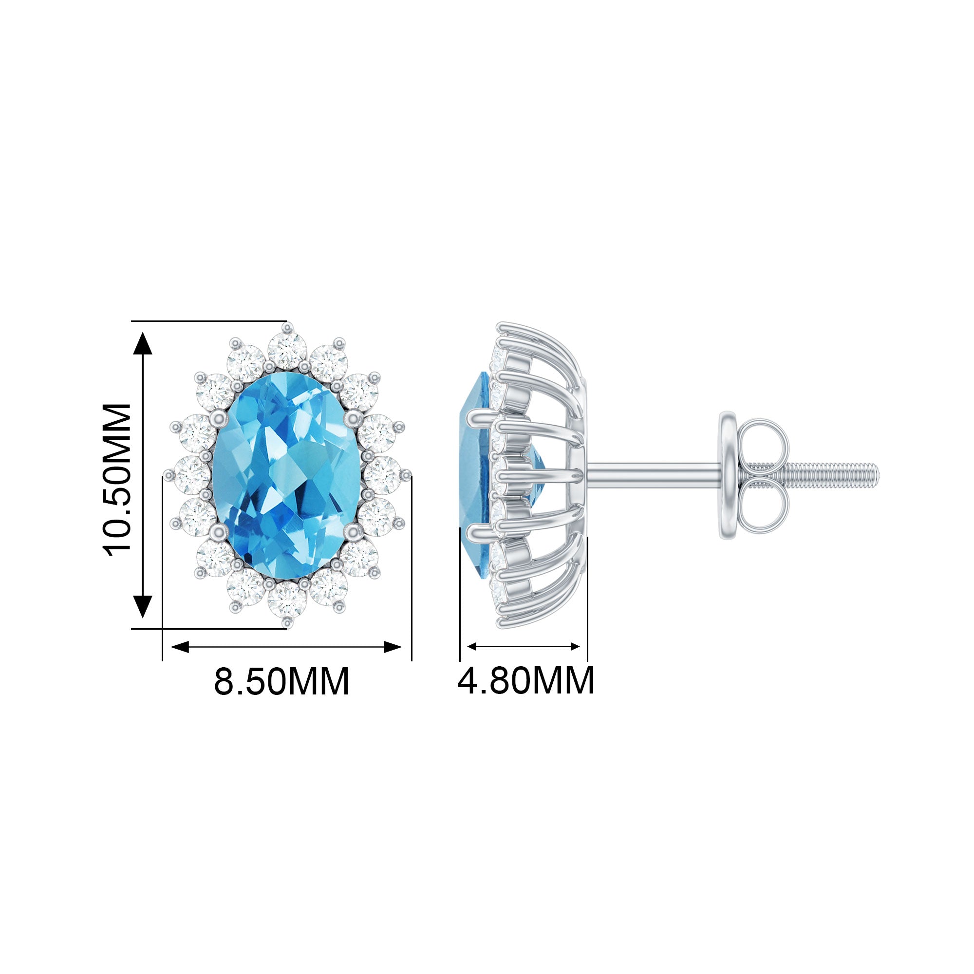 1.75 CT Oval Cut Swiss Blue Topaz and Moissanite Starburst Stud Earrings Swiss Blue Topaz - ( AAA ) - Quality - Rosec Jewels