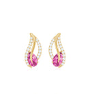 1/2 CT Pear Shape Pink Tourmaline and Diamond Leaf Stud Earrings Pink Tourmaline - ( AAA ) - Quality - Rosec Jewels