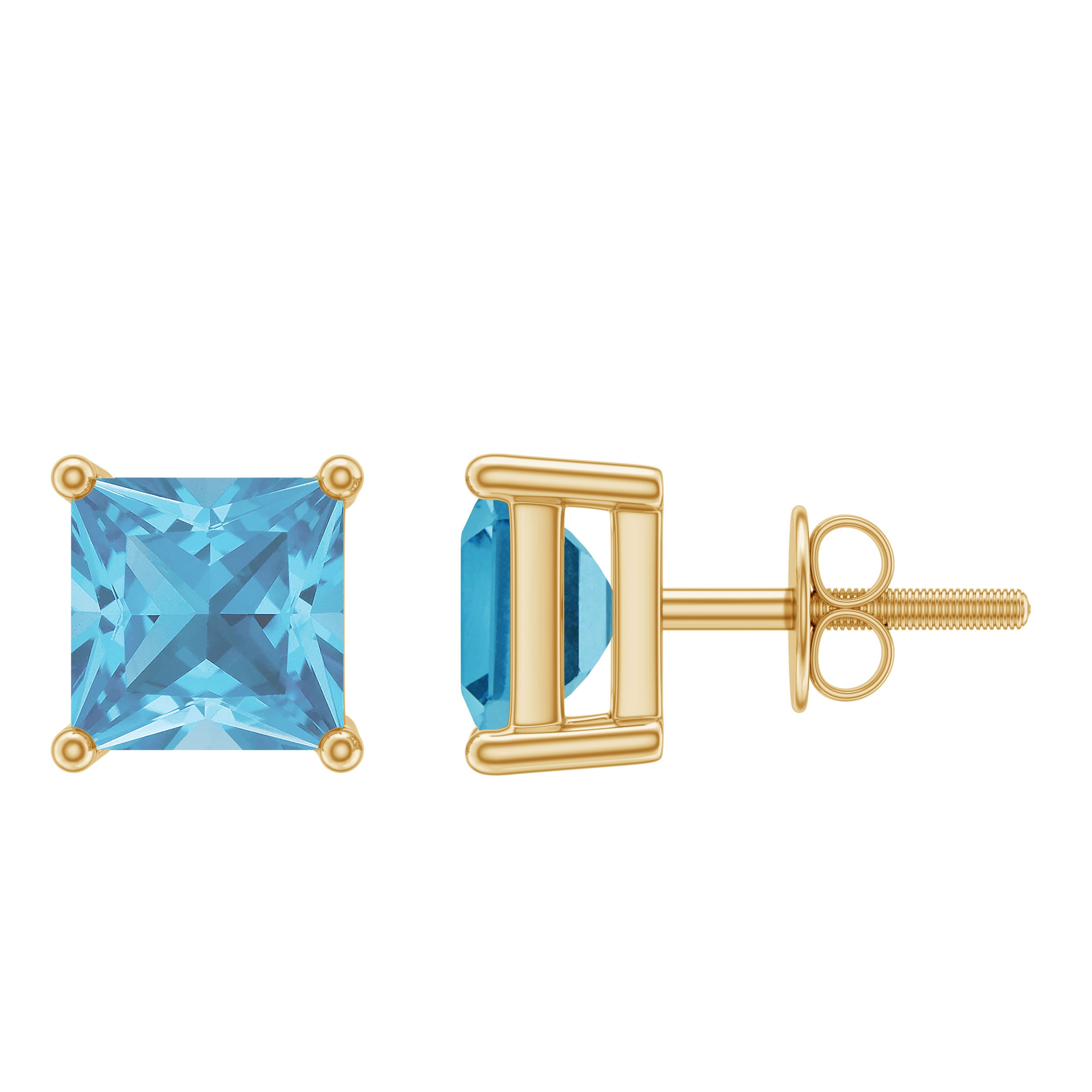 Princess Cut Aquamarine Solitaire Stud Earring Aquamarine - ( AAA ) - Quality - Rosec Jewels