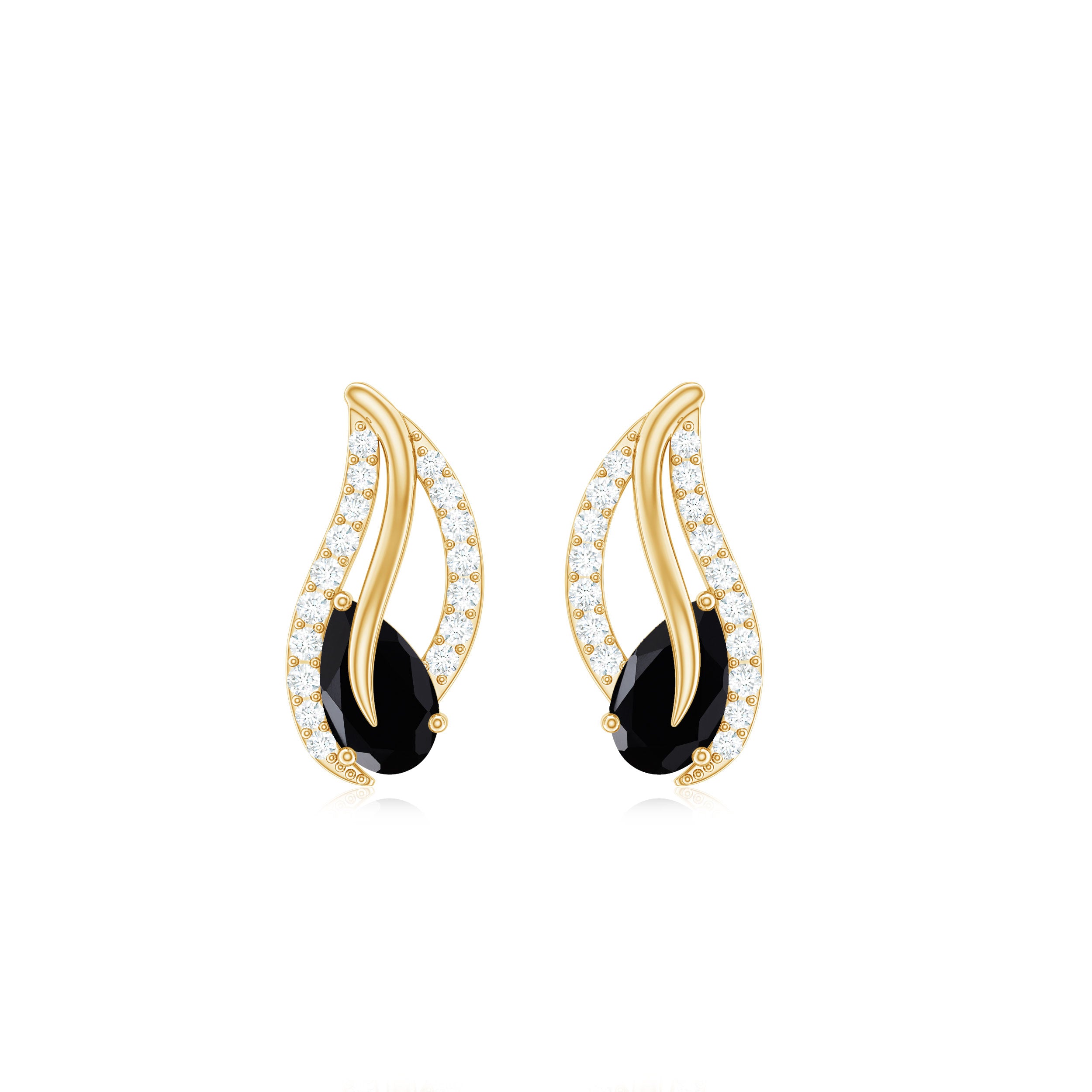 3/4 CT Created Black Diamond Teardrop Stud Earrings with Diamond Lab Created Black Diamond - ( AAAA ) - Quality - Rosec Jewels