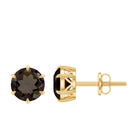 6 MM Smoky Quartz Solitaire Stud Earrings Smoky Quartz - ( AAA ) - Quality - Rosec Jewels