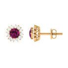 1 CT Classic Rhodolite and Diamond Halo Stud Earrings Rhodolite - ( AAA ) - Quality - Rosec Jewels