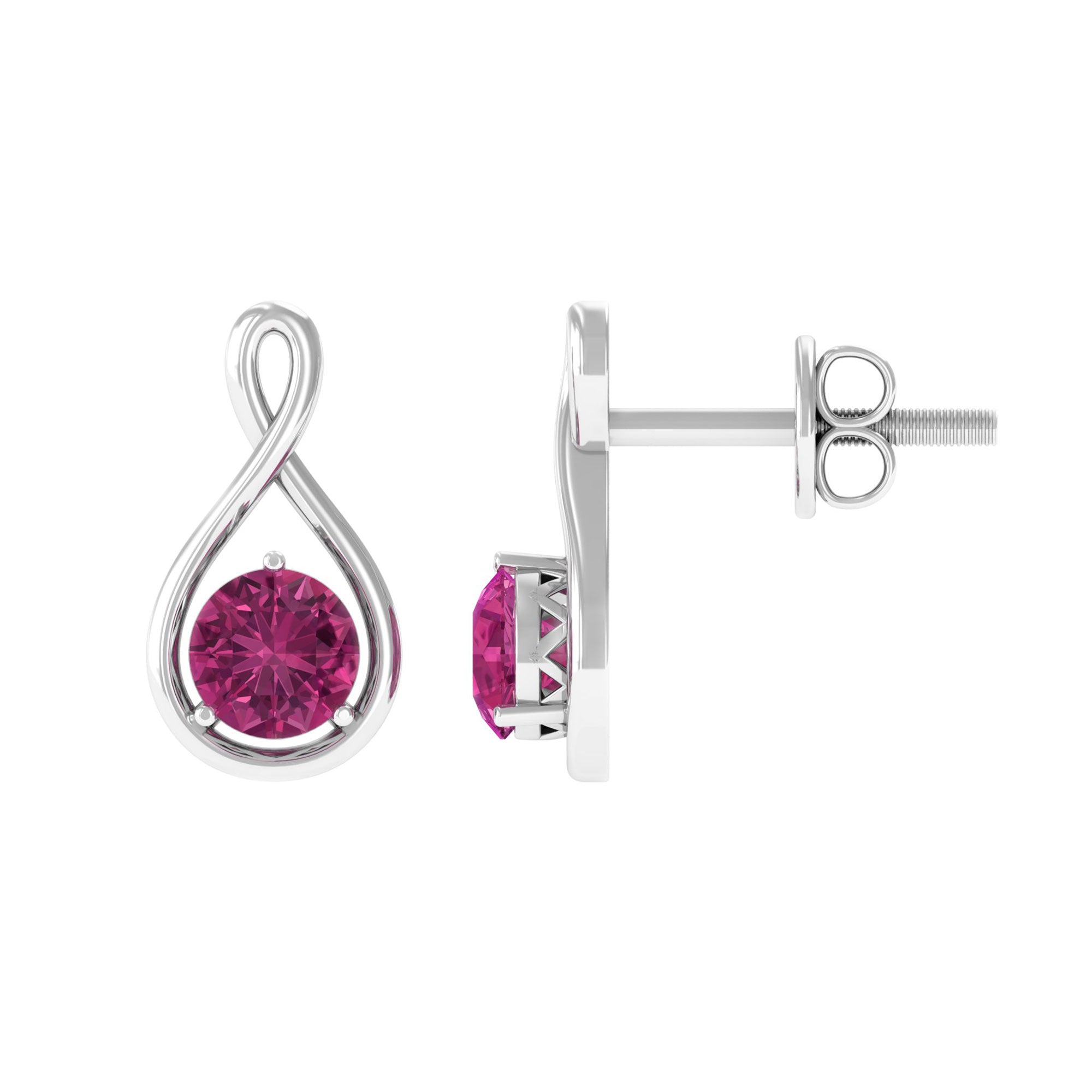 1/2 CT Pink Tourmaline Solitaire Gold Infinity Stud Earring Pink Tourmaline - ( AAA ) - Quality - Rosec Jewels