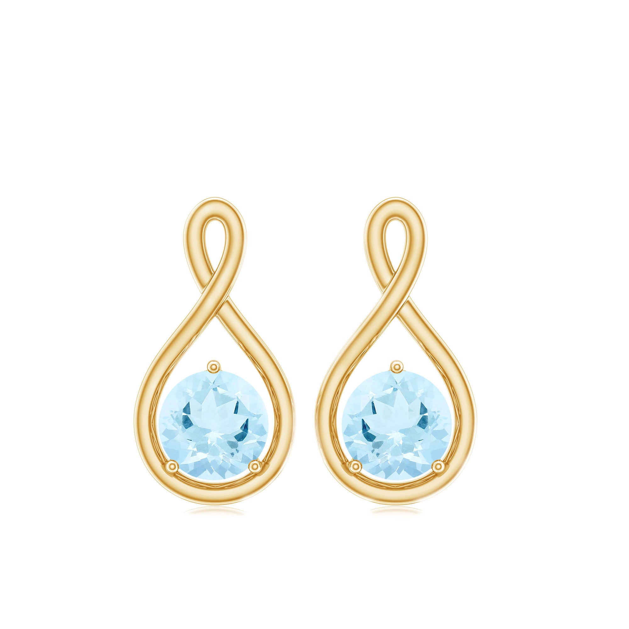 4 MM Aquamarine Solitaire and Gold Infinity Stud Earrings Aquamarine - ( AAA ) - Quality - Rosec Jewels