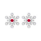 Created Ruby and Diamond Snowflake Contemporary Stud Earrings Lab Created Ruby - ( AAAA ) - Quality - Rosec Jewels