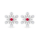 Created Ruby and Diamond Snowflake Contemporary Stud Earrings Lab Created Ruby - ( AAAA ) - Quality - Rosec Jewels