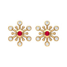 Created Ruby and Diamond Snowflake Contemporary Stud Earrings Lab Created Ruby - ( AAAA ) - Quality - Rosec Jewels