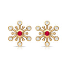 Created Ruby and Diamond Snowflake Contemporary Stud Earrings Lab Created Ruby - ( AAAA ) - Quality - Rosec Jewels