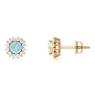 Classic Sky Blue Topaz Stud Earrings with Diamond Halo Sky Blue Topaz - ( AAA ) - Quality - Rosec Jewels