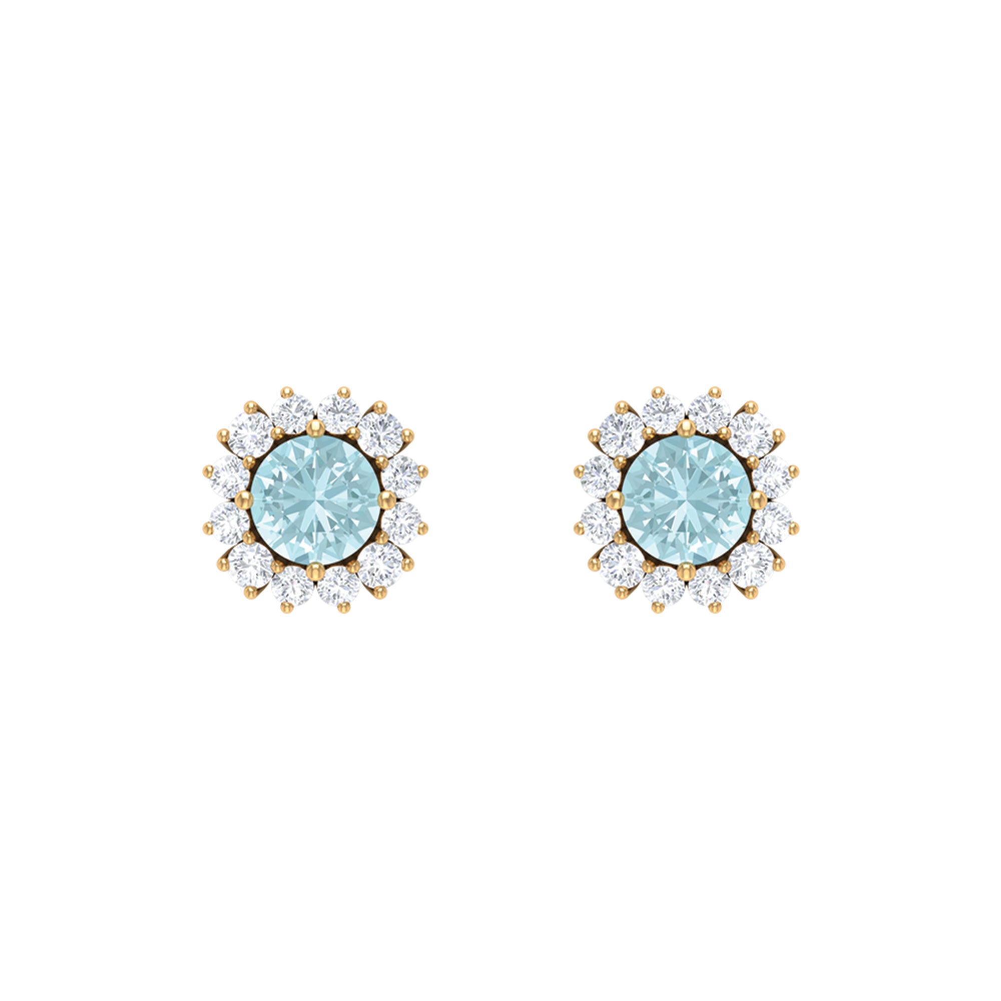 Classic Sky Blue Topaz Stud Earrings with Diamond Halo Sky Blue Topaz - ( AAA ) - Quality - Rosec Jewels