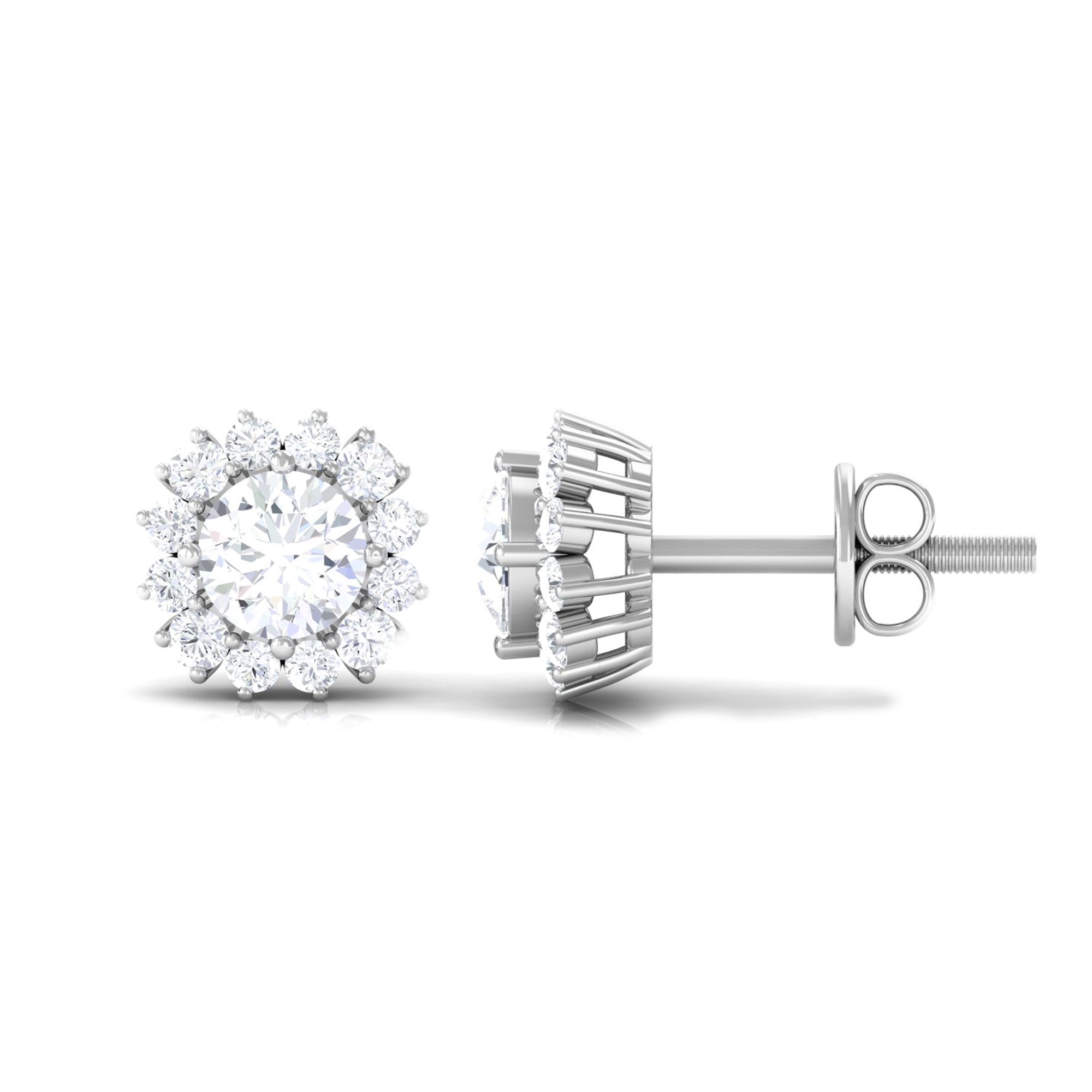 1.75 CT Round Moissanite Classic Halo Stud Earrings Moissanite - ( D-VS1 ) - Color and Clarity - Rosec Jewels