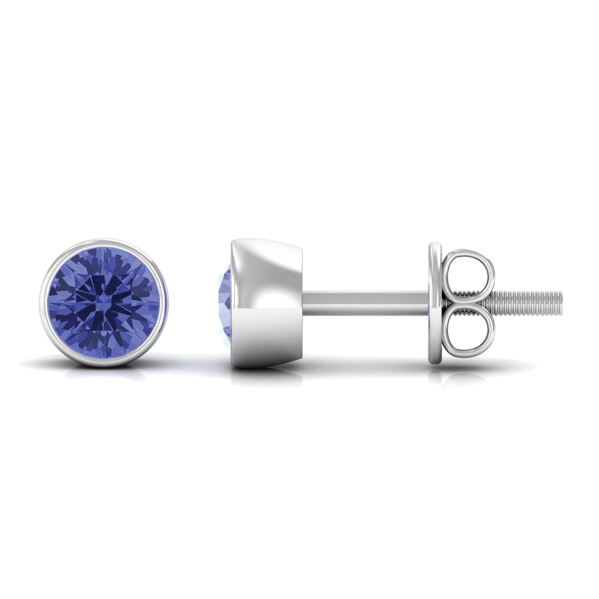 8 MM Round Cut Tanzanite Solitaire Stud Earrings in Bezel Setting Tanzanite - ( AAA ) - Quality - Rosec Jewels