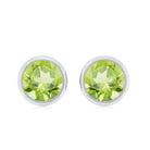 Natural Peridot Solitaire Stud Earrings in Bezel Setting Peridot - ( AAA ) - Quality - Rosec Jewels