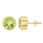 Natural Peridot Solitaire Stud Earrings in Bezel Setting Peridot - ( AAA ) - Quality - Rosec Jewels