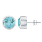 Round Shape Sky Blue Topaz Solitaire Stud Earrings in Bezel Setting Sky Blue Topaz - ( AAA ) - Quality - Rosec Jewels