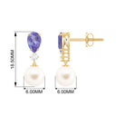 Freshwater Pearl Drop Earrings with Tanzanite Freshwater Pearl - ( AAA ) - Quality - Rosec Jewels