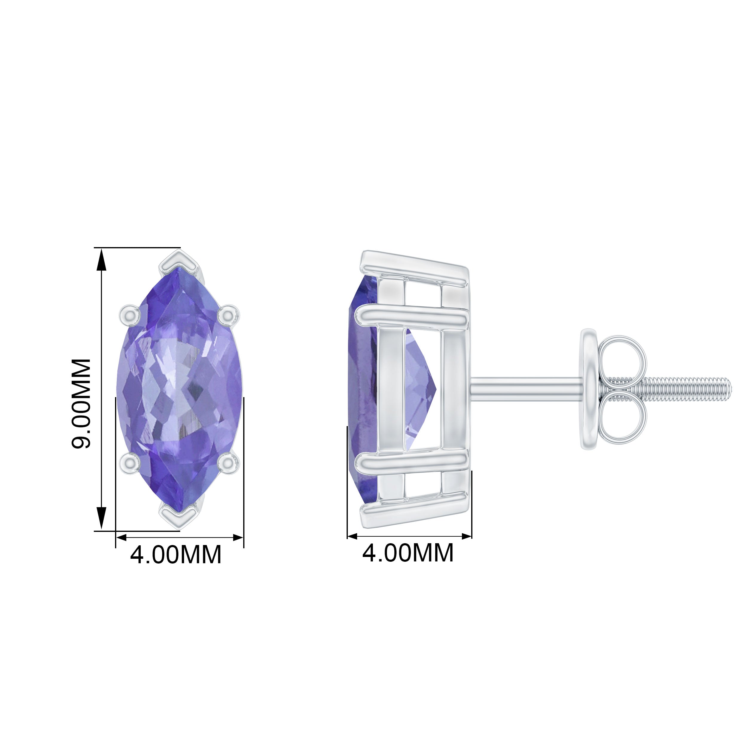 8X4 MM Marquise Cut Tanzanite Solitaire Stud Earring Tanzanite - ( AAA ) - Quality - Rosec Jewels