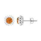 1 CT Classic Yellow Citrine and Diamond Halo Stud Earrings Citrine - ( AAA ) - Quality - Rosec Jewels