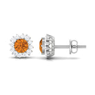 1 CT Classic Yellow Citrine and Diamond Halo Stud Earrings Citrine - ( AAA ) - Quality - Rosec Jewels