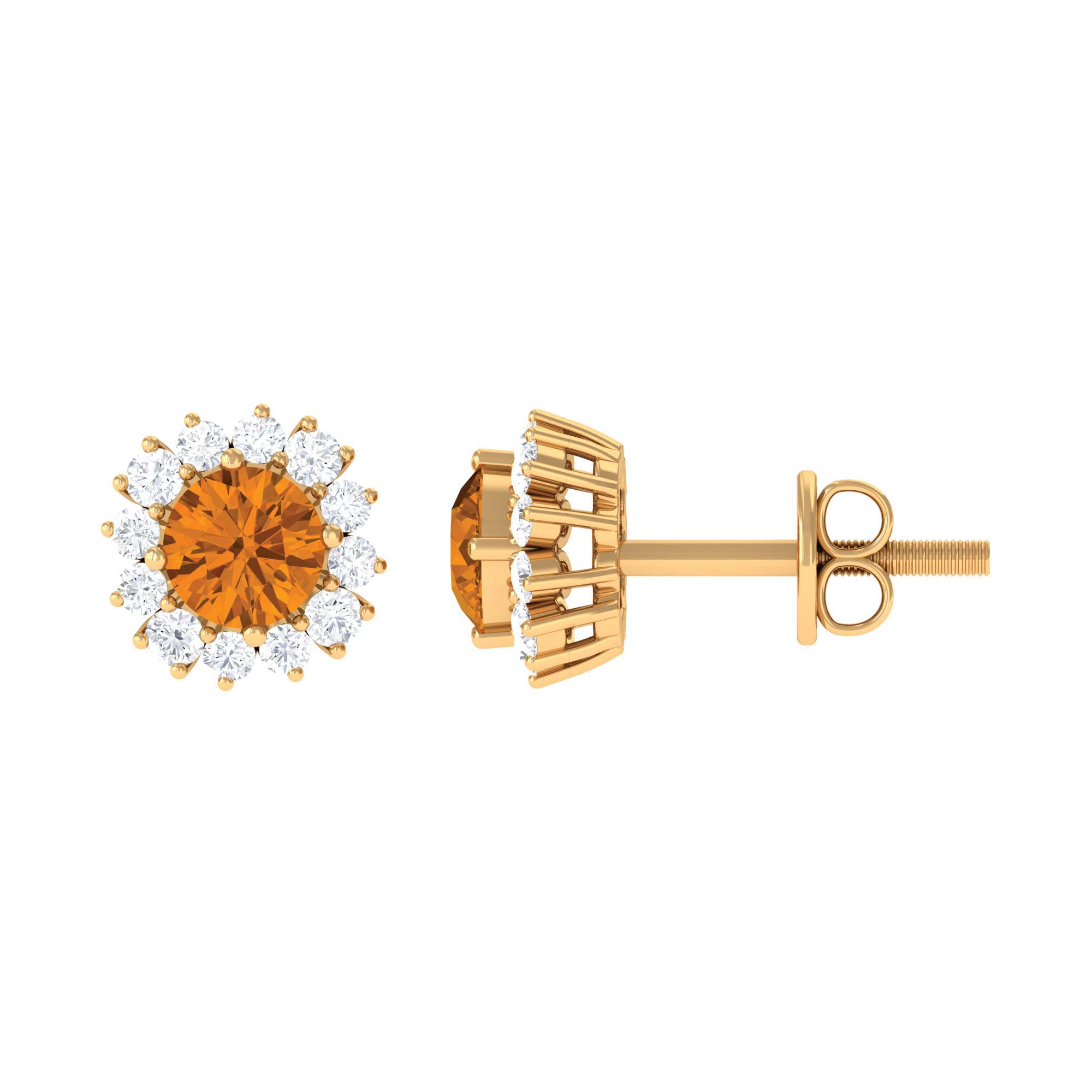 1 CT Classic Yellow Citrine and Diamond Halo Stud Earrings Citrine - ( AAA ) - Quality - Rosec Jewels