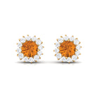 1 CT Classic Yellow Citrine and Diamond Halo Stud Earrings Citrine - ( AAA ) - Quality - Rosec Jewels