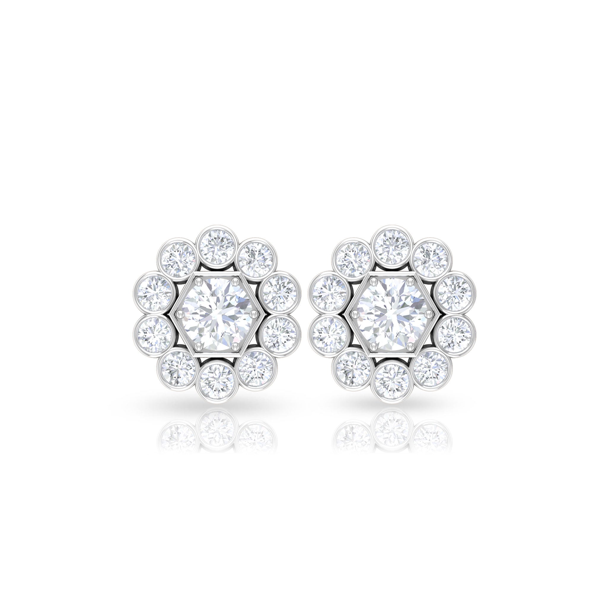 1.25 CT Zircon Gold Stud Earrings with Halo Zircon - ( AAAA ) - Quality - Rosec Jewels