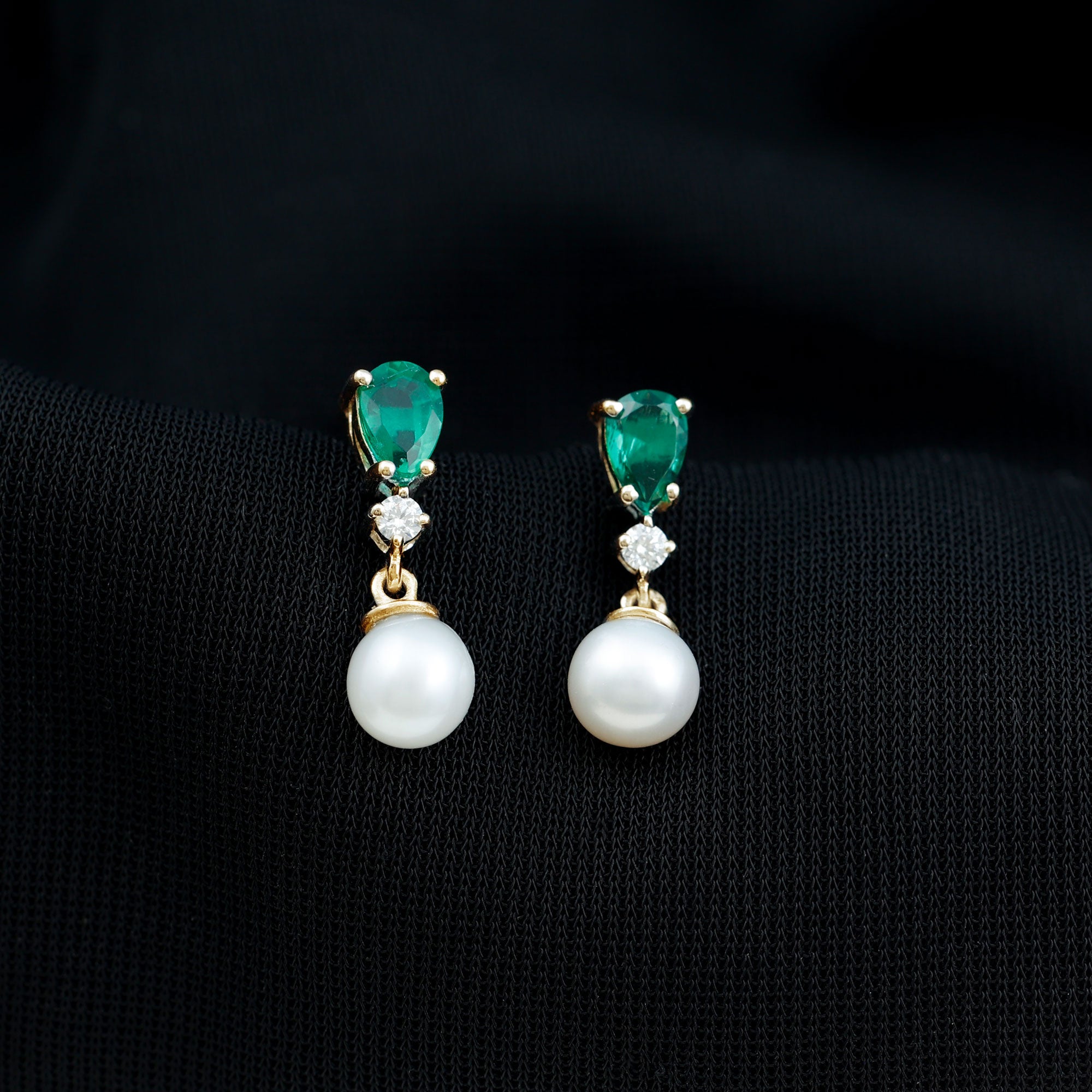 3.75 CT Created Emerald and Moissanite Dangle Earrings with Freshwater Pearl Drop Freshwater Pearl - ( AAA ) - Quality - Rosec Jewels