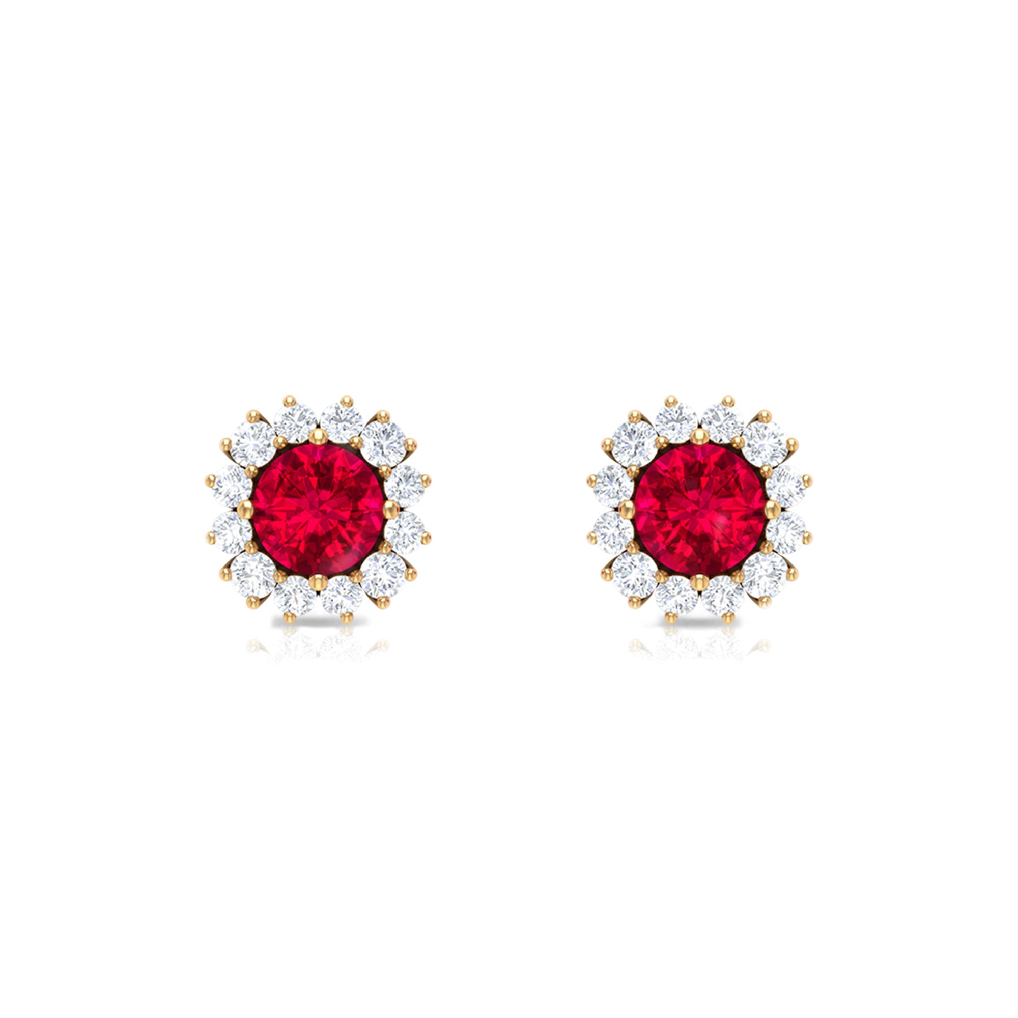 1.75 CT Lab Created Ruby Classic Stud Earring with Diamond Halo Lab Created Ruby - ( AAAA ) - Quality - Rosec Jewels