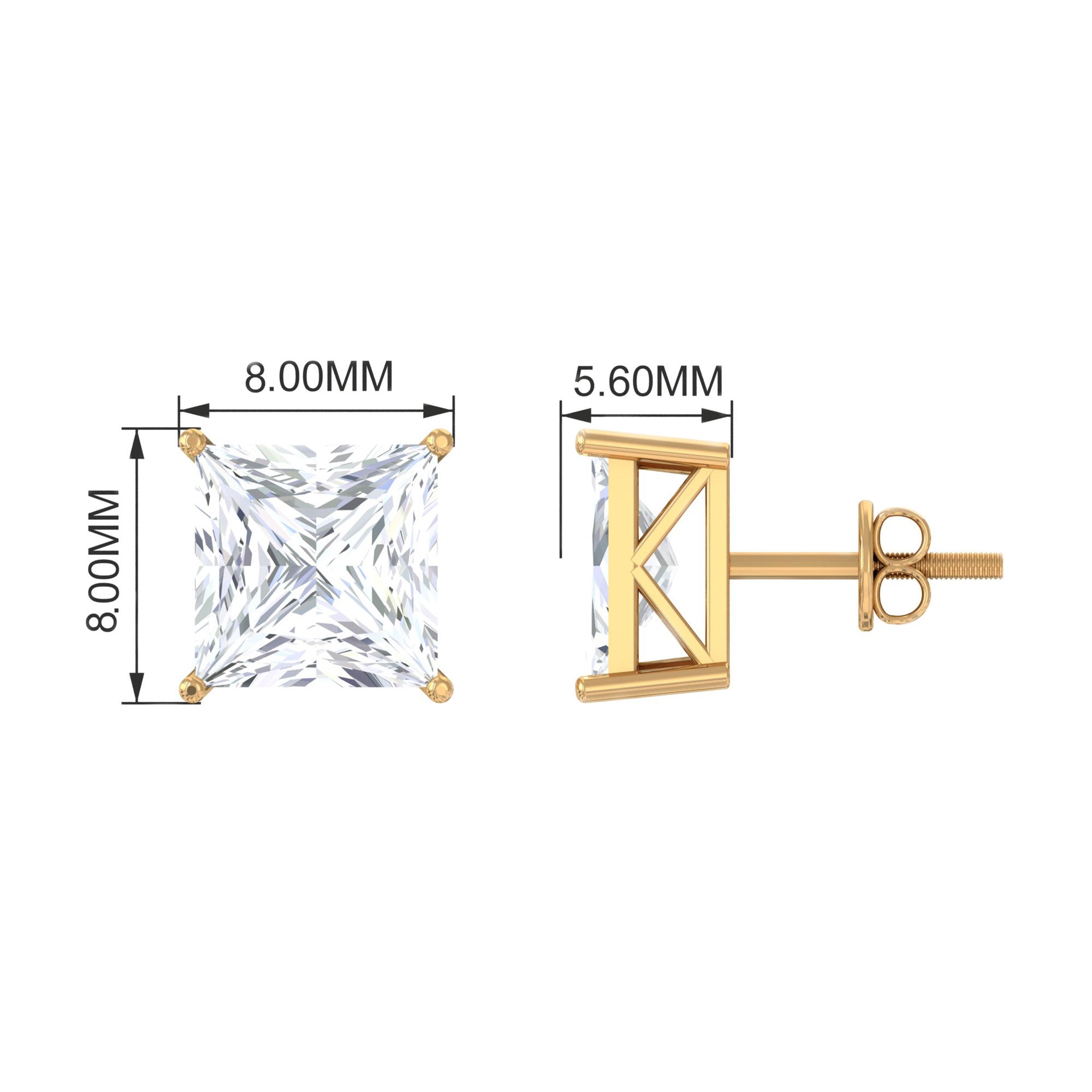 7 MM Princess Cut Solitaire Moissanite Stud Earrings Moissanite - ( D-VS1 ) - Color and Clarity - Rosec Jewels