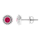 1/4 CT Ruby Solitaire Stud Earring in Beaded Bezel Setting for Women Ruby - ( AAA ) - Quality - Rosec Jewels