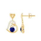 Created Blue Sapphire and Diamond Heart Drop Earrings Lab Created Blue Sapphire - ( AAAA ) - Quality - Rosec Jewels