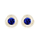 Lab Grown Blue Sapphire Braided Halo Stud Earrings with Diamond Lab Created Blue Sapphire - ( AAAA ) - Quality - Rosec Jewels