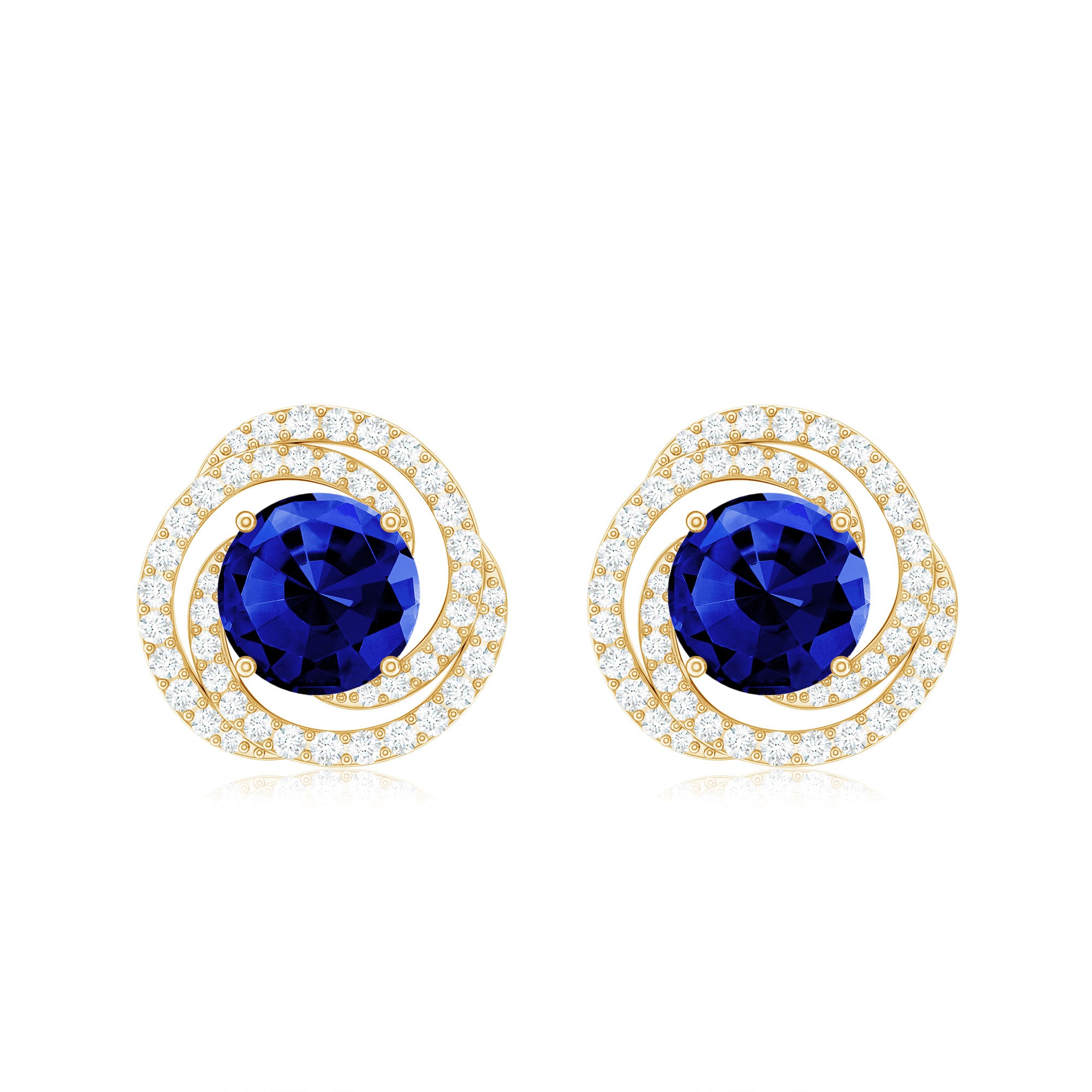 Lab Grown Blue Sapphire Braided Halo Stud Earrings with Diamond Lab Created Blue Sapphire - ( AAAA ) - Quality - Rosec Jewels