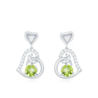 Solitaire Peridot Heart Drop Earrings with Diamond Accent Peridot - ( AAA ) - Quality - Rosec Jewels