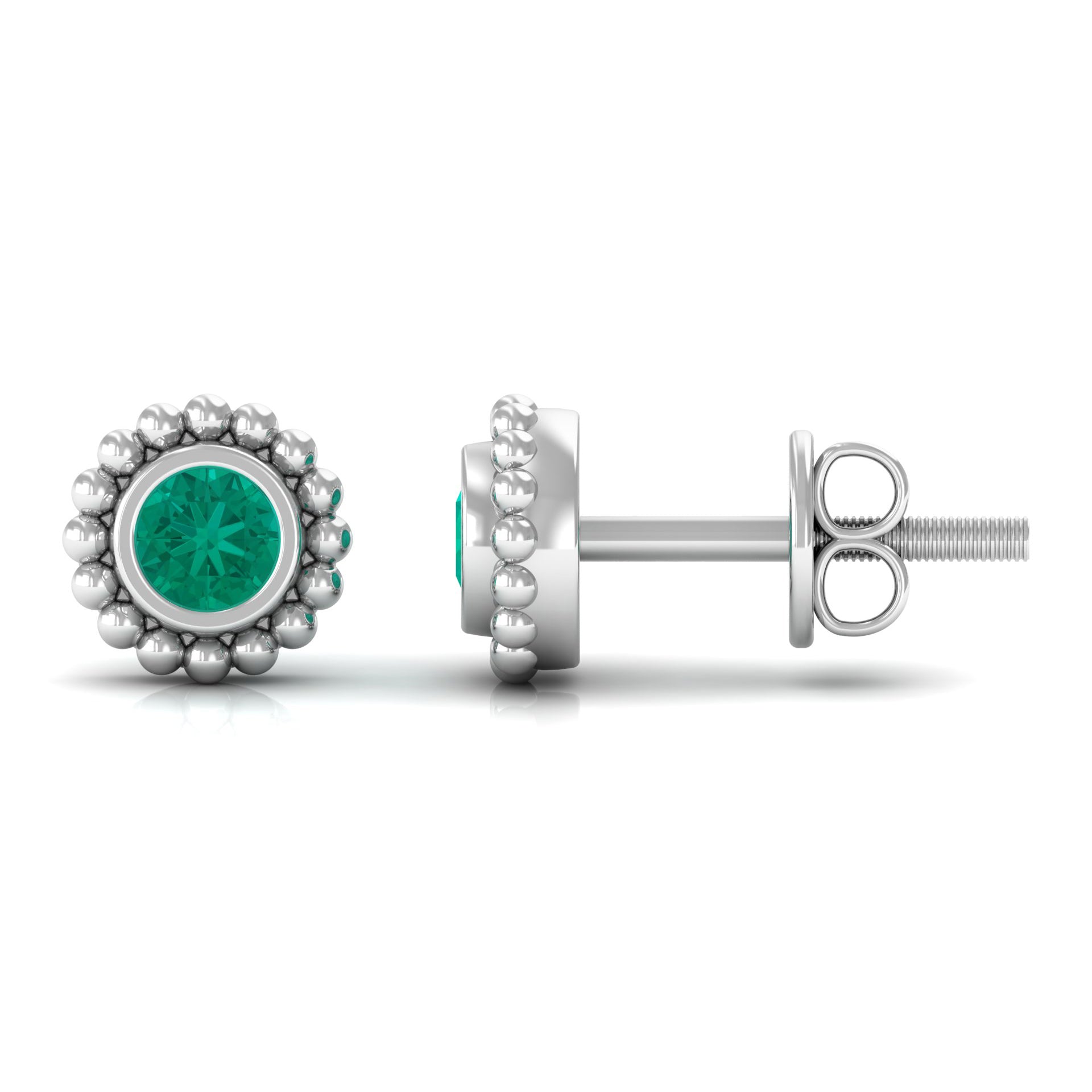 1/4 CT Gold Beaded Bezel Set Emerald Stud Earrings Emerald - ( AAA ) - Quality - Rosec Jewels