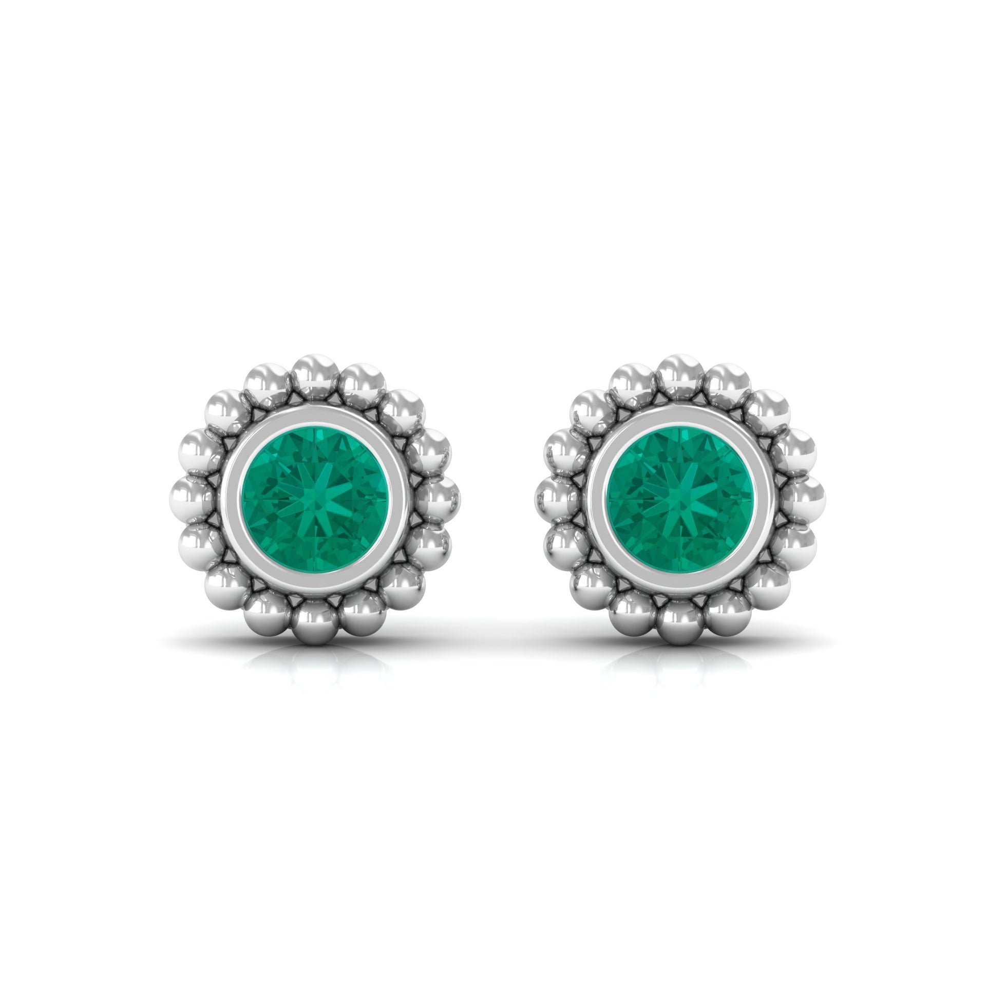 1/4 CT Gold Beaded Bezel Set Emerald Stud Earrings Emerald - ( AAA ) - Quality - Rosec Jewels