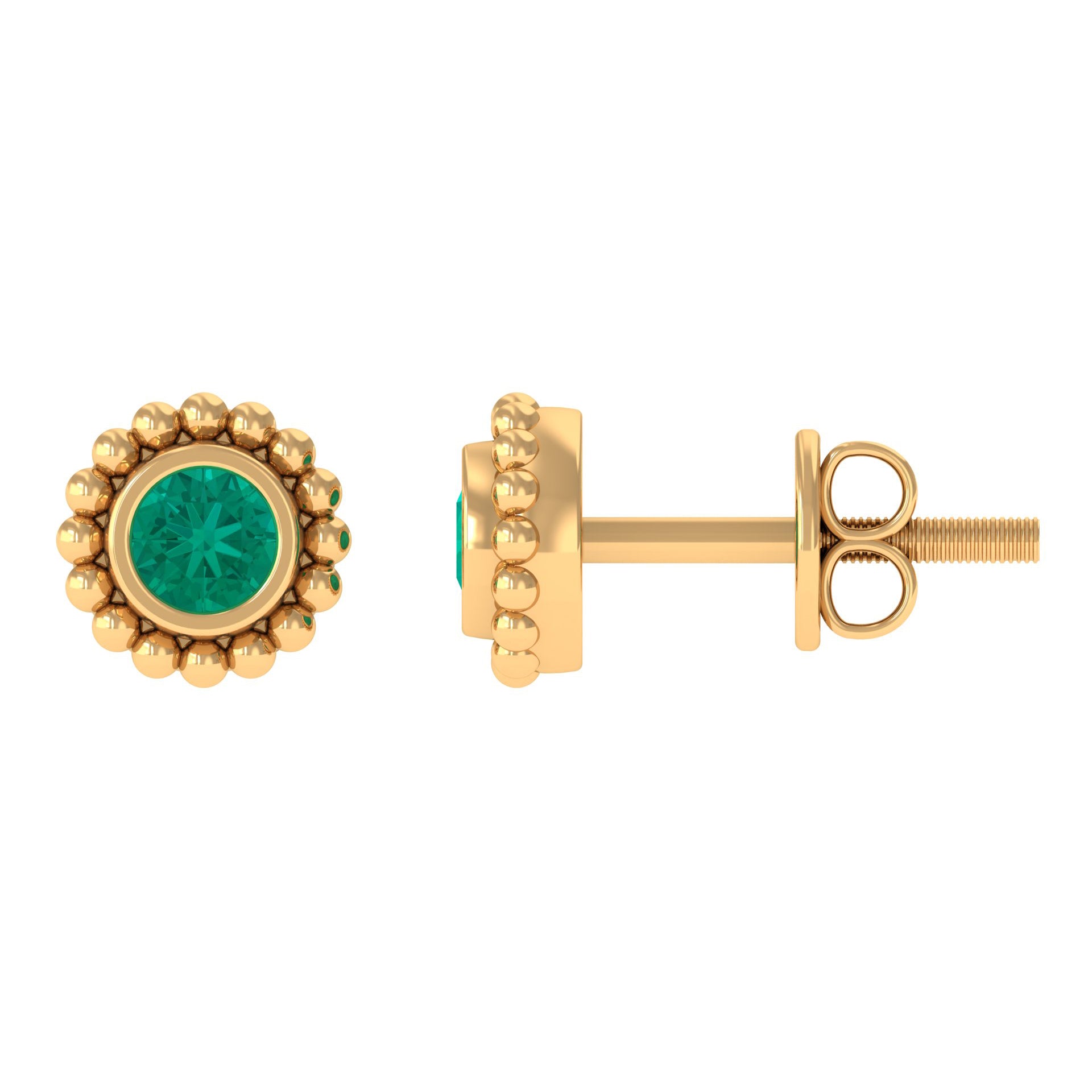 1/4 CT Gold Beaded Bezel Set Emerald Stud Earrings Emerald - ( AAA ) - Quality - Rosec Jewels