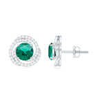 Created Emerald Swirl Stud Earrings with Diamond Lab Created Emerald - ( AAAA ) - Quality - Rosec Jewels