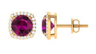 Round Shape Rhodolite and Diamond Halo Stud Earrings Rhodolite - ( AAA ) - Quality - Rosec Jewels