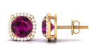 Round Shape Rhodolite and Diamond Halo Stud Earrings Rhodolite - ( AAA ) - Quality - Rosec Jewels